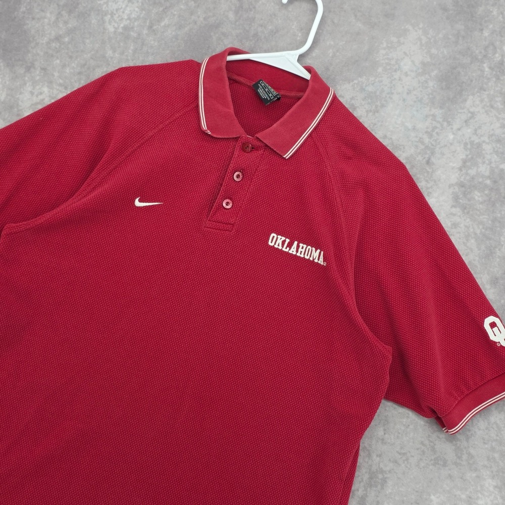 Nike Oklahoma Sooners Polo Shirt Mens XL Crimson Red Waffle Knit NCAA OU Logo